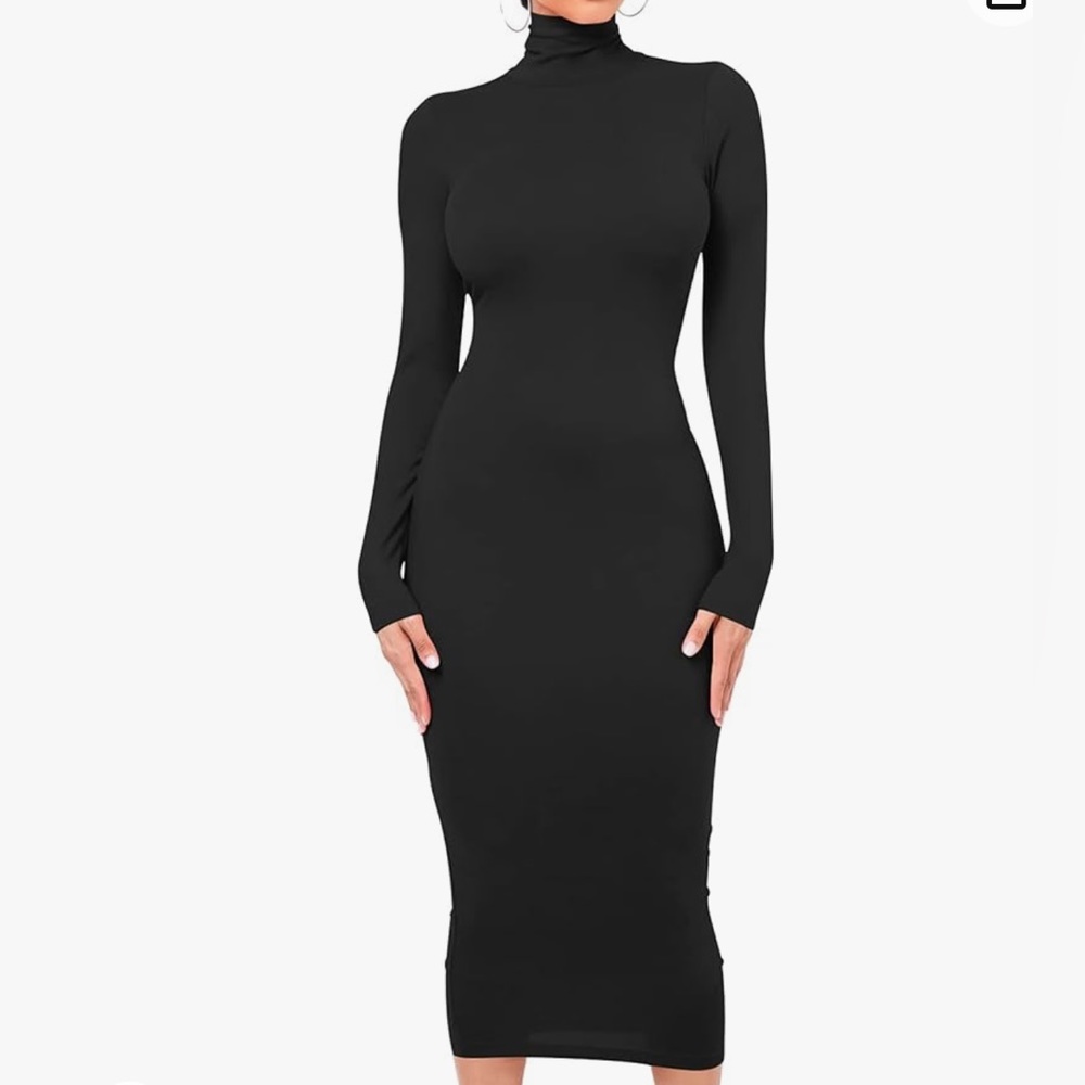 Black Turtle Neck Midi-Dress